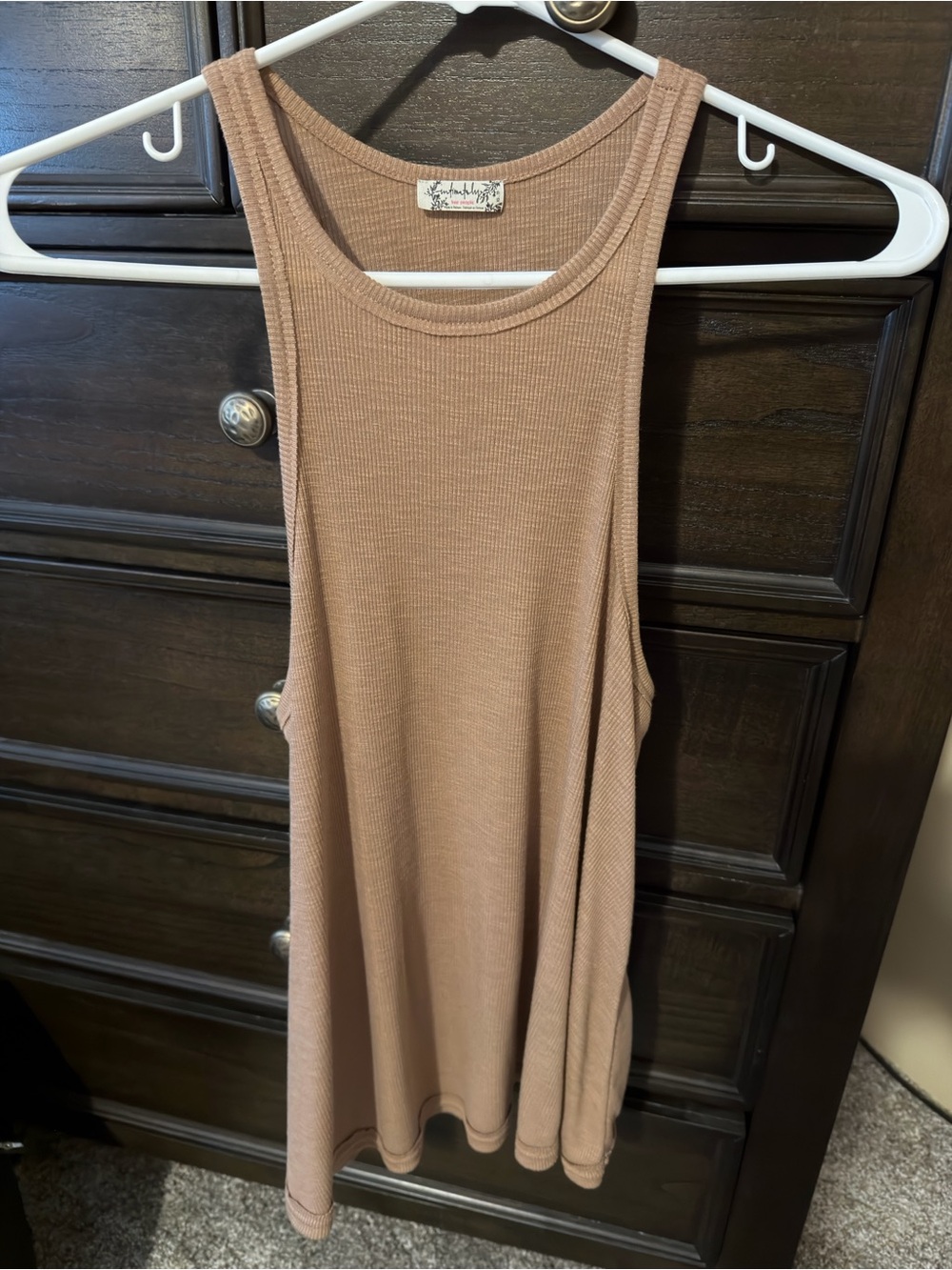 Free People Ribbed Longline Tank in Taupe